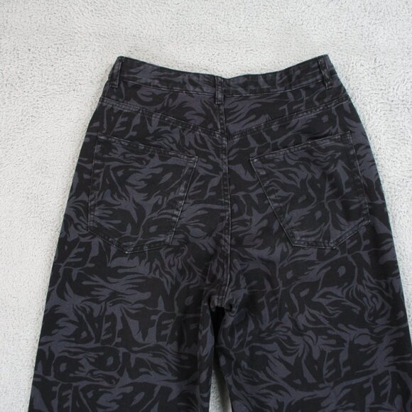 H&M No Fear Pants Womens 8 Black Wide Leg Loose Fit Twill All Over Print 29 x 31 - Picture 7 of 16